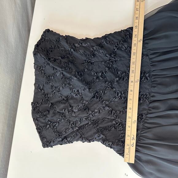 Vintage 80s Midnight Glo Strapless Corset Dress S Black Chiffon Prom Fairy Goth - Picture 13 of 13